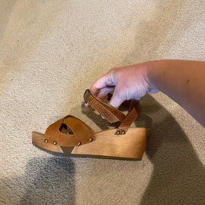 Sanita wood Thalia wedge flex sandal in cognac.  Never been worn